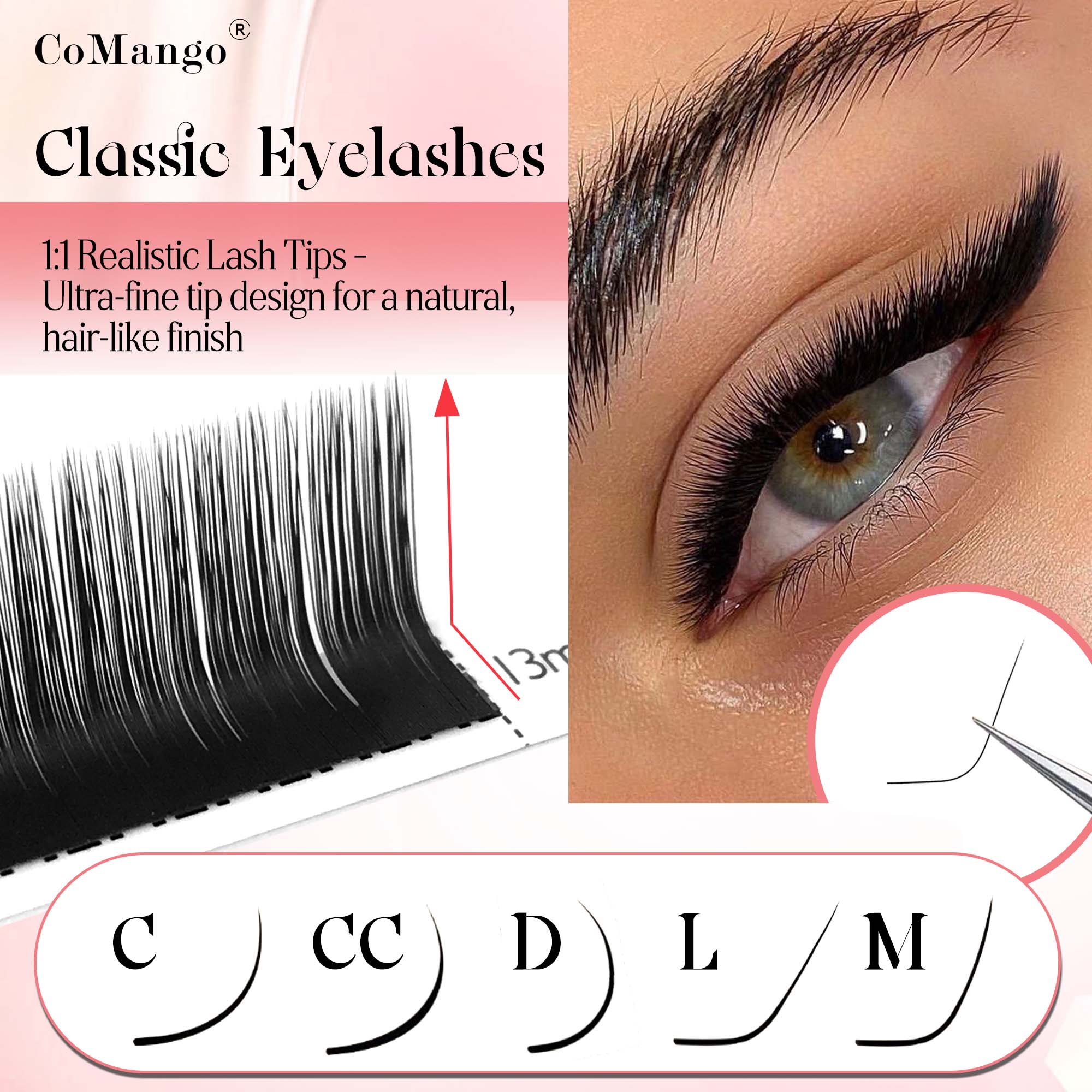 Eyelash Extension Natural Classic - CoMango 클래식 속눈썹 연장 0.03/0.05/0.07/0.1/0.15mm 개별